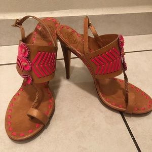 Tory Burch hot pink stitching heels